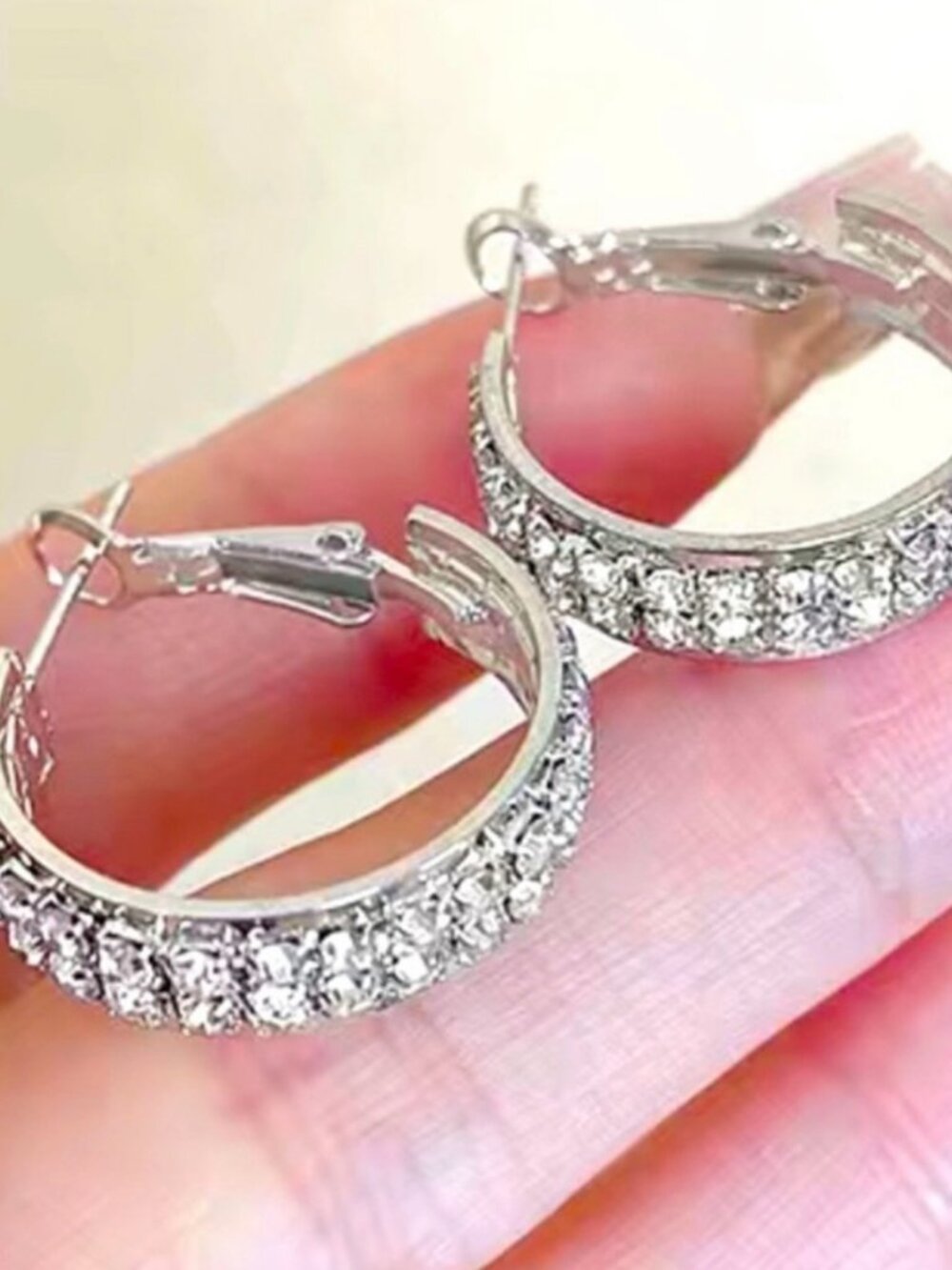 Elegant Silver Tone Hoop Earings w/crystal stones